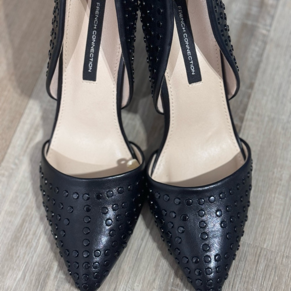 Size 7 French Connection black vegan leather heels with studs. Never worn